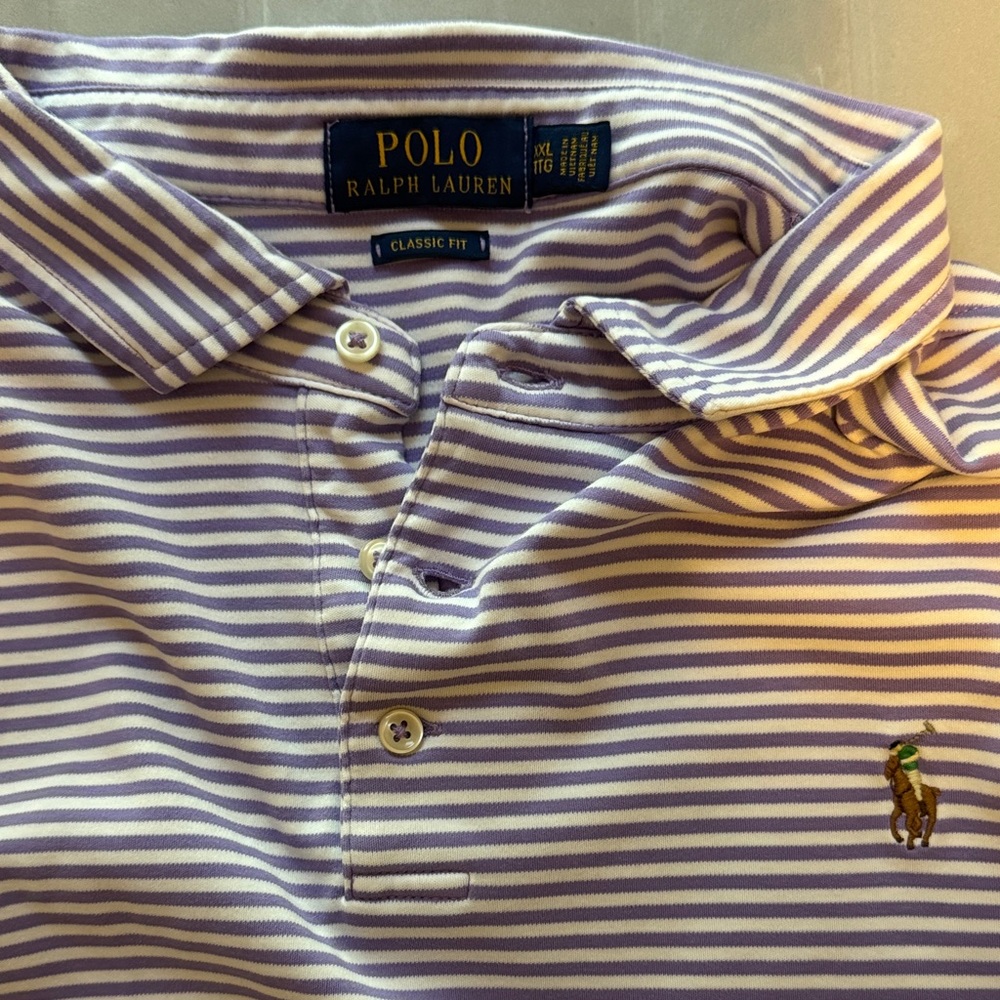 Polo by Ralph Lauren Men's Purple and White Striped Polo - Picture 3 of 4